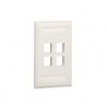PLACA DE PARED VERTICAL,  SALIDA PARA 4 PUERTOS KEYSTONE,  CON ESPACIOS PARA ETIQUETAS,  COLOR BANCO MATE