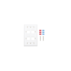 PLACA DE PARED DE 4 PUERTOS,  KEYSTONE,  CON ESPACIO PARA ETIQUETA,  COLOR BLANCO