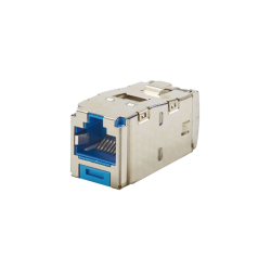 CONECTOR JACK RJ45 BLINDADO,  ESTILO TG,  MINI-COM,  CATEGORÍA 6A,  DE 8 POSICIONES Y 8 CABLES,  COLOR AZUL