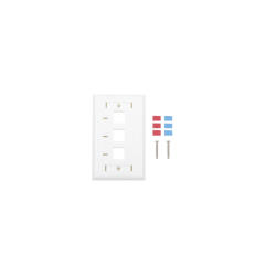 PLACA DE PARED,  DE 3 PUERTOS,  KEYSTONE,  CON ESPACIO PARA ETIQUETA - COLOR BLANCO