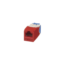 CONECTOR JACK RJ45 ESTILO TG,  MINI-COM,  CATEGORÍA 6A,  DE 8 POSICIONES Y 8 CABLES,  COLOR ROJO