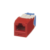 CONECTOR JACK RJ45 ESTILO TG,  MINI-COM,  CATEGORÍA 6A,  DE 8 POSICIONES Y 8 CABLES,  COLOR ROJO