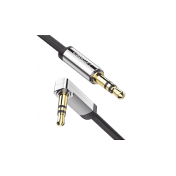 CABLE AUXILIAR PLANO 2 METROS COLOR NEGRO /  CONECTOR 3.5MM A 3.5MM EN ÁNGULO MACHO-MACHO
