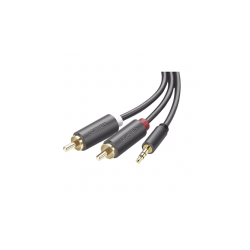 CONVERTIDOR DE ALTA CALIDAD 3.5MM MACHO A 2 RCA MACHO,  5 METROS COLOR GRIS